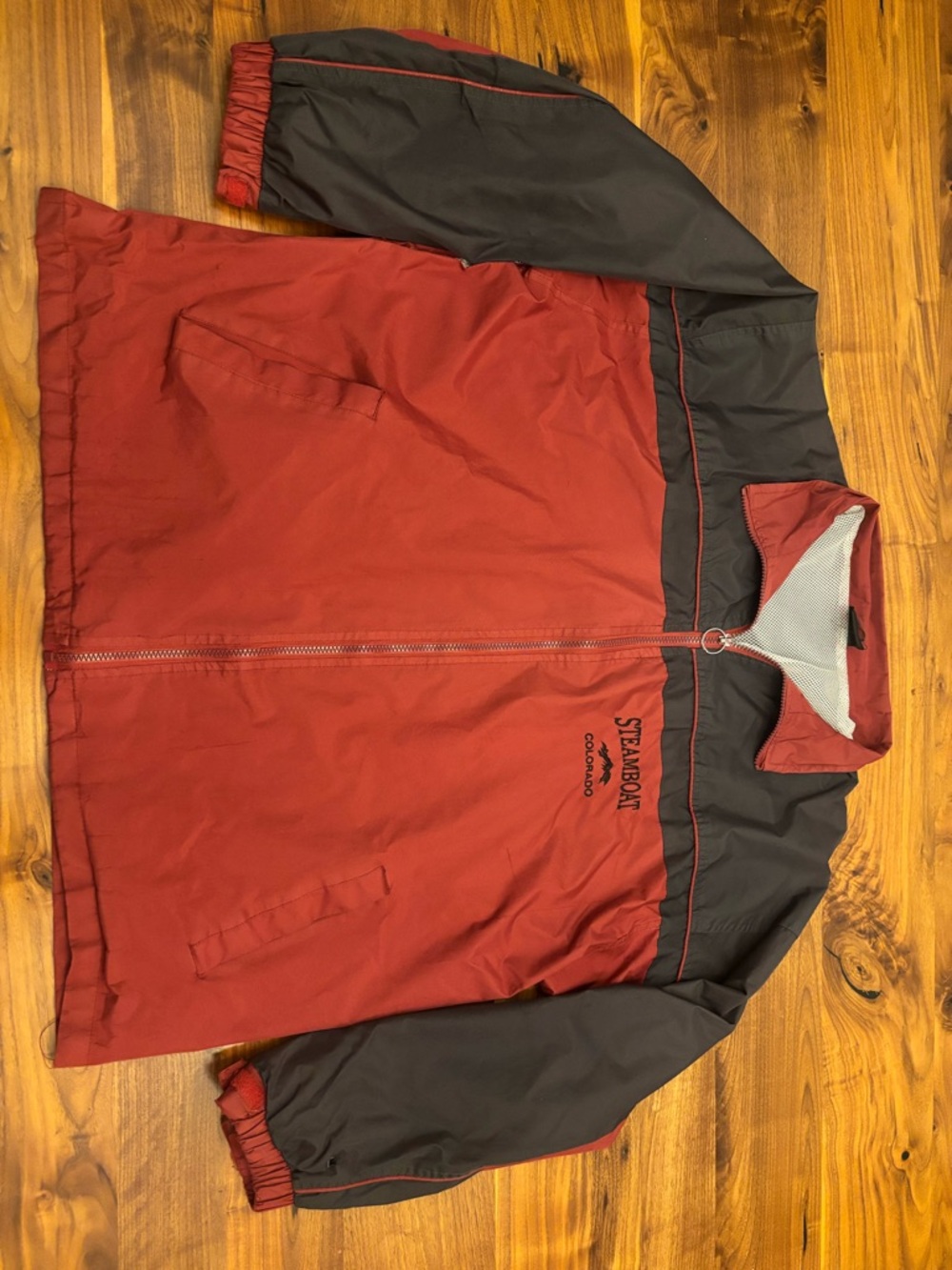 Steamboat Colorado Men's Red Black Windbreaker Jacket Zip Polyester Lightweight